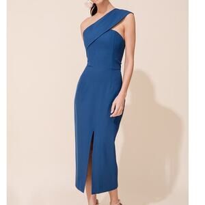 NEW Yumi Kim That Jazz Ink Blue One Shoulder Crepe Sheath Midi Dress Medium
